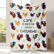 Cozy Chicken Print Throw Blanket - Soft Farmhouse Rooster Pattern - All Season Knitted Polyester Decor