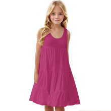 Girls Summer Casual Loose Tank Swing Midi Cute Shift Dress Hot Pink 4-5 Years