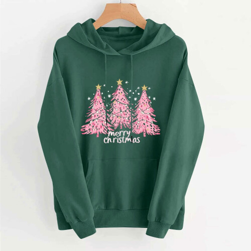 Damen-Fleecepullover mit Weihnachtsprint, langärmlig