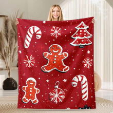 Festive Flannel Blanket - Pink Gingerbread & Tree Design, Soft Warm All-Season Throw for Sofa Bed Car Office Camping Travel Holiday Decoration