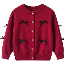 Girls Burgundy Cardigan Sweater with Pockets, Long Sleeve
