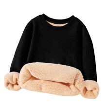 Girl's Fleece Sherpa Lined Sweatshirt Warm Winter Pulr Sweaters Cozy Thick Crewneck Sweatshirts with Pockets Black 5-6 Years