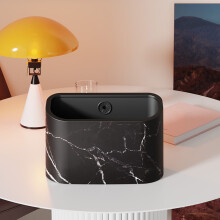 AuroraX Mini Desk Trash Can Black 1.9L Stylish Creative Wood Grain Garbage Can Minimalist Plastic Trash Bin for Dormitory Bedroom Office