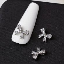 3D Bow Charms Silver Bowknot Art Charms Ribbon Bowknot Charms Rhinestones for Nails Decorations