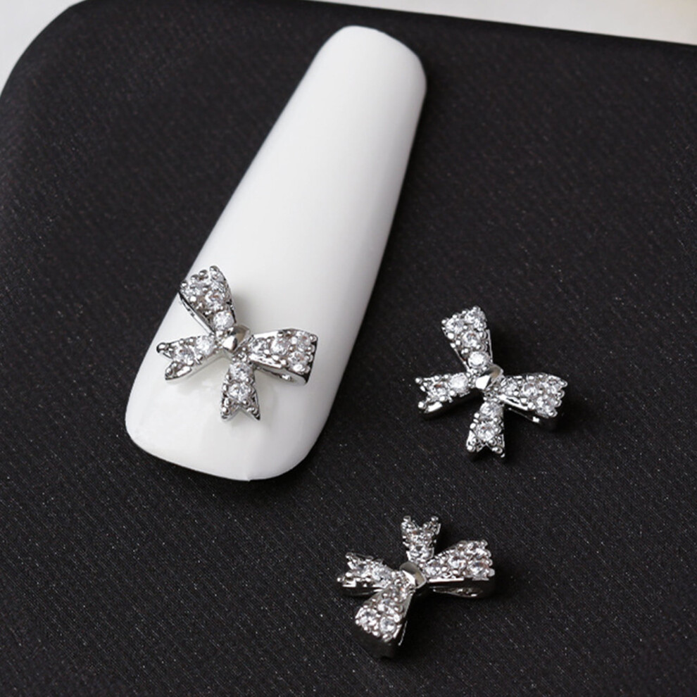 Silver 3D Bow Charms Bowknot Art Charms Ribbon Bowknot Charms Rhinestones For Nails Decorations