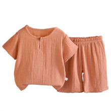 Girls 2-Piece Cotton Linen Set: Henley Top & Elastic Waist