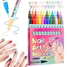 24-Color Waterproof Nail Art Pens Set, 0.5mm Fine Tip, Quick-Dry, for Dotting, Liner & Painting – Compatible with Kids