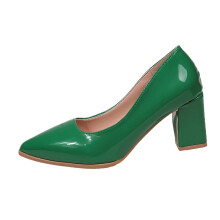 Green PU Pumps for Women – Casual Pointed Toe, Chunky Heel, Comfortable Dress Shoes – Spring/Autumn Fashion – Compatible with Daily Wear