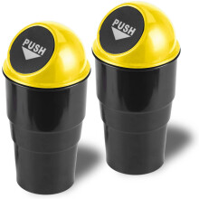 2 Pack Automotive Cup Holder Garbage, Mini Car Trash Can, Small Automatic Portable Trash Can for Car, Home, Office (Yellow)