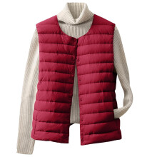 Women's Lightweight Quilted Down Vest Sleeveless Collarless Button Front for Warm Comfort and Breathable Styling