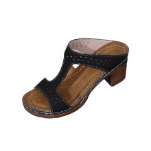 Schwarze Damen-Sandalen mit hohem Absatz und Cut-Outs, passend für Größe 42, aus PU, leicht und flexibel