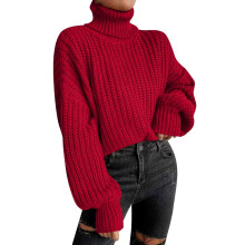 Blusa feminina de tricô com gola alta curta e mangas compridas, ideal para diversas ocasiões, do dia a dia ao uso doméstico. Tamanhos disponíveis.
