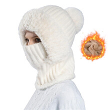 3 in 1 Beanie Hat for Women, Winter Warm Knitted Balaclava Scarf with Face Cover, Windproof Fleece Lined Ski Snow Hat