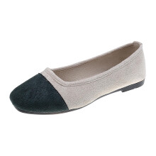 Bronze Shoes Women Casual Fashion Spring Fall Flat Round Toe Color Block Shallow Mouth Soft Slip On 1Pc Pair Leisure Outdoor Indoor Flock Fabric