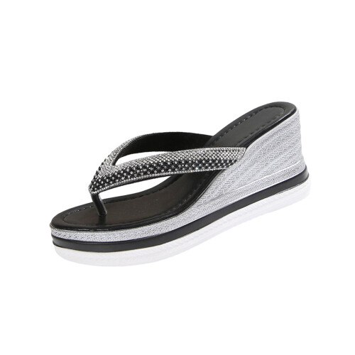 Women's Rhinestone Wedge Sandals Open-Toe Platform Thong