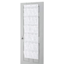 Over The Door Hanging Shoe Organizer with 24 Clear Pockets, Hanging Shoe Rack for Door Closet Shoe Holder Hanger, White