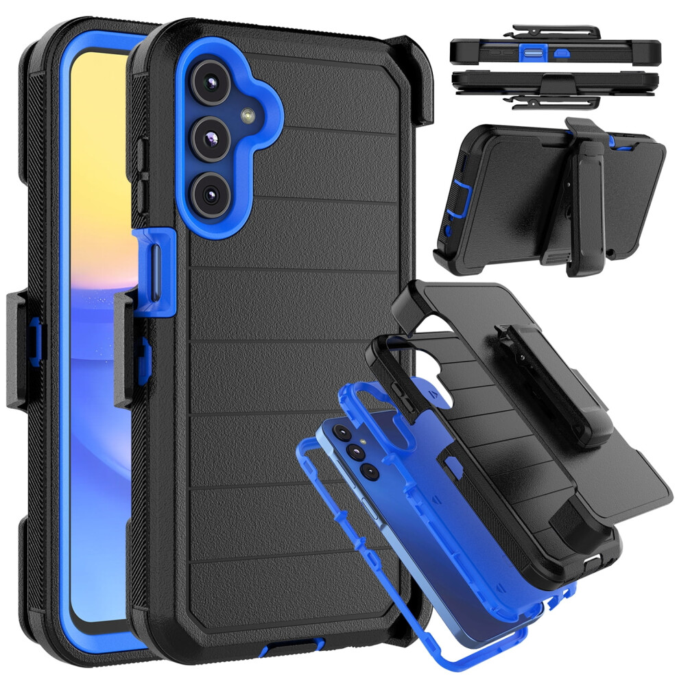 Shockproof Case For Samsung Galaxy A15 5G: Built-In Screen Protector, Holster Belt Clip, Military-Grade Kickstand Â Black/Blue 9170372279548