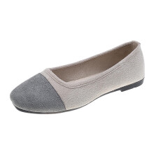 Dark Gray Shoes Women Casual Fashion Spring Fall Flat Round Toe Color Block Shallow Mouth Soft Slip On 1Pc Pair Leisure Outdoor Indoor Flock Fabric