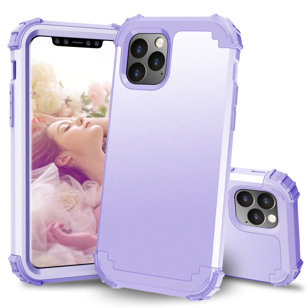 Compatible With Iphone 11 Pro Max 6.5" Â 3-In-1 Hybrid Pc + Silicone Rugged Defender Case, Shockproof & Anti-Scratch, Light Purple 9170372276806