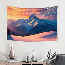 Nature Snow Mountain Landscape Tapestry, Winter Fireworks Show Wall Art for Bedroom, Living Room, Dorm, or Apartment Decor - 60x40in