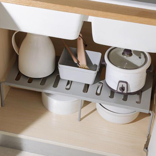 Space-Saving Retractable Kitchen Shelf – Plastic Expandable Organizer for Tableware, Spices & Tools, Easy Clean, Stable, Modern Design, Compatible
