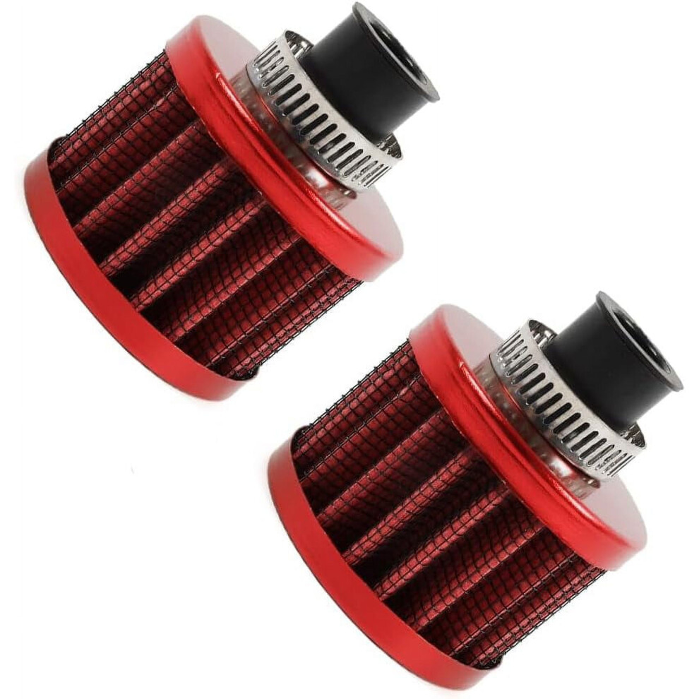 2Pcs Air Filter Cold Air Intake Filter Breather 12Mm Valve Cover Breather Filter For Car And Motorcycle(Red) Red 9170372277896