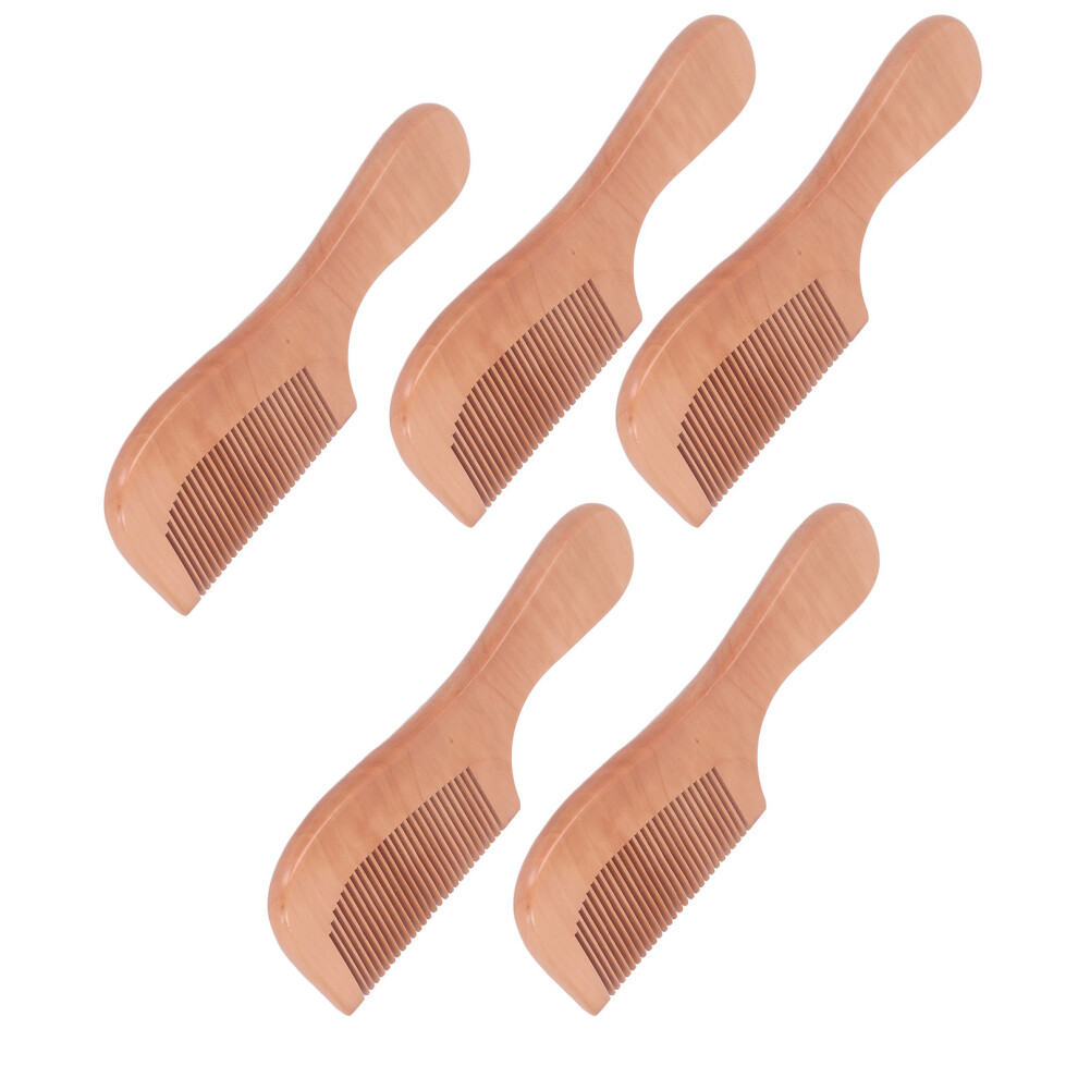 Peach 5Pcs Wood Hair Comb Set With Ergonomic Handle & Close Tooth Design