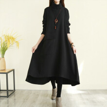 Women's Corduroy Vintage Dress High Neck Asymmetric Hem