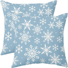 Fodere per cuscini con motivo fiocchi di neve, azzurro e bianco, 20x20 pollici, set da 2