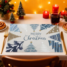 Sets de table en lin motif sapin de Noël, style rustique, lot de 4