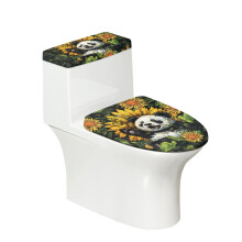 Panda ja auringonkukka kylpyhuoneen wc-kannen suojus joustavalla reunalla