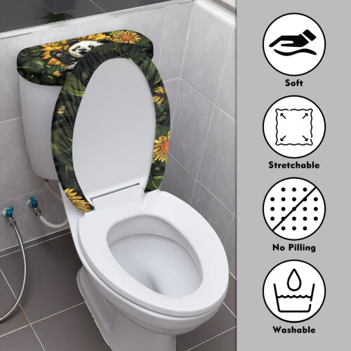 Panda- und Sonnenblumen-WC-Deckelbezug mit elastischem Rand 2