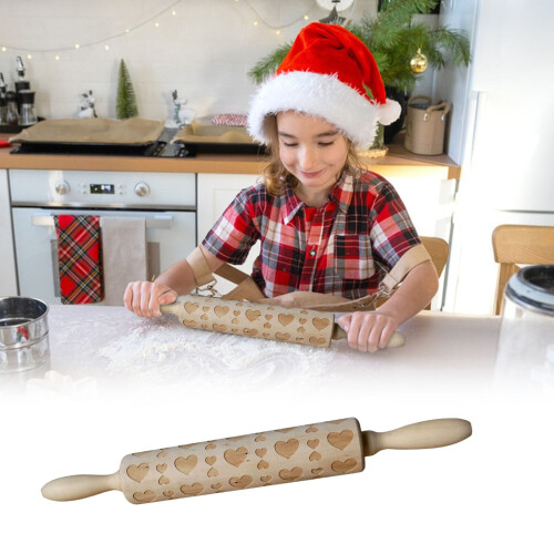 Wooden Rose-Embossed Rolling Pin35cm 2