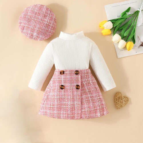 Ensemble robe et robe en tweed rose pour filles, taille 3-4 ans 1
