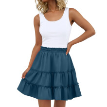 Women's Bohemian ruffled layered mini skirt dark blue L