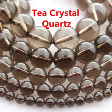 1 tira de cuentas redondas de piedra natural de 4 mm, 6 mm, 8 mm, 10 mm y 12 mm - Cuarzo cristalino de té - 8 mm (44-45 piezas)