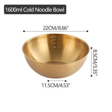 2100 ml Edelstahl-Schüssel für kalte Nudeln mit Skala – Gold, geeignet für den Einsatz in Haushalt und Küche