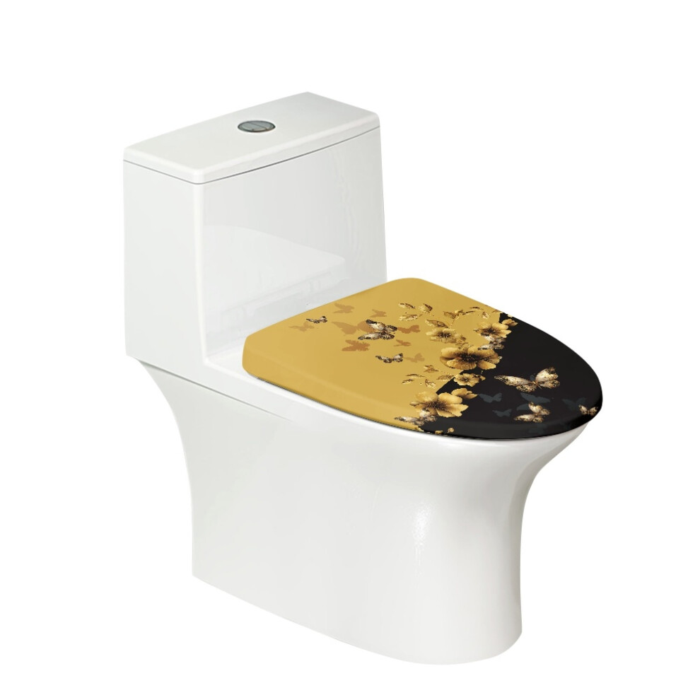 Butterfly Toilet Lid Cover Yellow Black Universal Elastic 902370209529