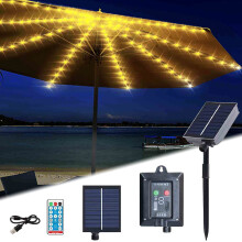Solar LED Umbrella Lights with Remote, 8 Modes, USB Rechargeable & Waterproof, 12ft, for Patio/Beach/Camping—Compatible with Standard Umbrellas