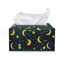 Étui de boîte à mouchoirs en cuir PU Moon Star avec bouton-pression