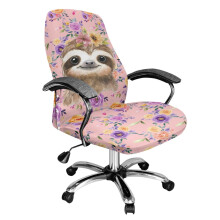 Soft Removable Washable Desk Chair Cover, Dust-Proof Slipcover for High-Back Rotating Office Chair – L, Sloth Floral Design