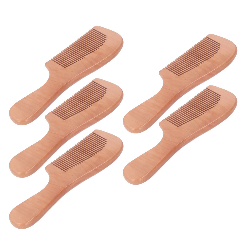 Unisex Peach 5Pcs Wood Hair Comb, Close-Tooth, Ergonomic
