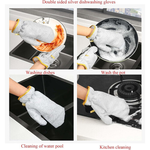 Double-Sided Silver Dishwashing Gloves Steel Wire Mesh 1