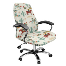 Cowboy Horse Cactus Printed Washable Desk Chair Cover, Anti-Dust Slipcover with Snap Button – Compatible with L-size Rotating Office Chairs