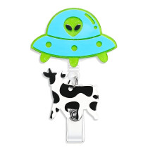 Luminous Cute UFO Cow Badge Reel – Retractable Kawaii ID Clip for Nurse, RN, CNA, Medical Assistant (Compatible with Standard ID Cards)