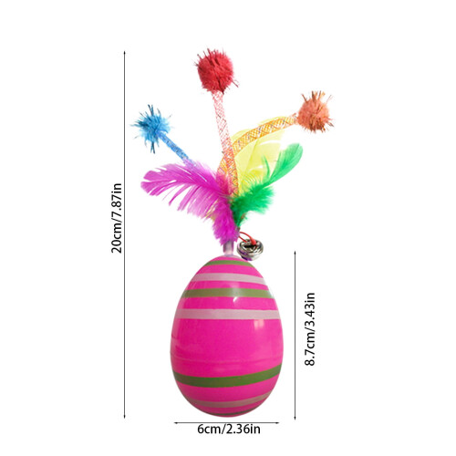 Roly-Poly Cat Toy with Feather and Bell Egg-Shaped 1
