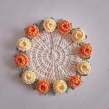 QianGlow DIY Crochet Coaster Kit – Vintage Rose Flower Bouquet Blanket Pack, Complete Craft Supplies for Home Decor & Gifts