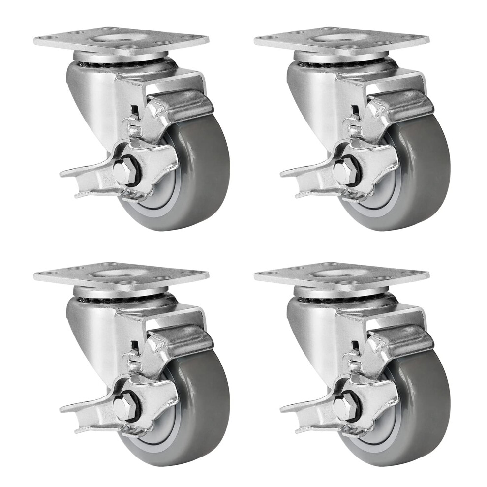 3Inch Caster Wheels, Heavy Duty Locking Casters Set Of 4 Swivel Wheels For Cart, Furniture,Workbench, 1000 Lbs Total Capacity (4 Pack Plate Caster) 9464372703852