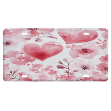 Valentine's Day Floral Hearts License Plates Car Plate Watercolor Heart Flower Custom Car Tags Aluminum Decorative Car Front 6x12 Inch for Women Men
