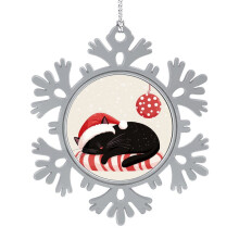 Funny Black Cat Santa Ornament, Sleeping on Candy Cane – Metal Snowflake Xmas Tree Decor, Keepsake Gift (Compatible with 2024)